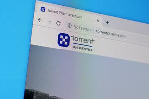 Homepage of torrentpharma website on the display of PC, url - torrentpharma.com. photo