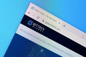 Homepage of bittrex website on the display of PC, url - global.bittrex.com. photo