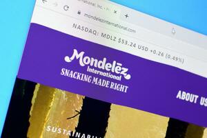 Homepage of mondelez international website on the display of PC, url - mondelezinternational.com. photo