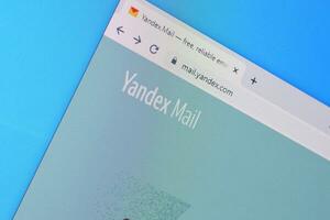 Homepage of yandex mail website on the display of PC, url - mail.yandex.com. photo