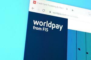 Homepage of worldpay website on the display of PC, url - worldpay.com. photo