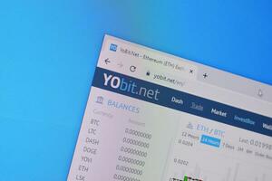 Homepage of yobit website on the display of PC, url - yobit.net. photo