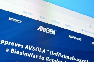 Homepage of amgen website on the display of PC, url - amgen.com. photo