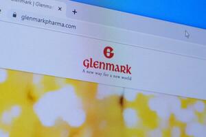 Homepage of glenmark pharma website on the display of PC, url - glenmarkpharma.com. photo