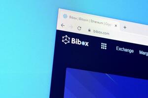 Homepage of bibox website on the display of PC, url - bibox.com. photo