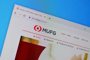 Homepage of mufg website on the display of PC, url - bk.mufg.jp. photo