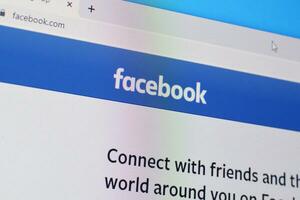 Homepage of facebook website on the display of PC, url - facebook.com. photo