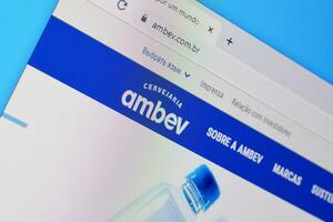 Homepage of ambev website on the display of PC, url - ambev.com.br. photo