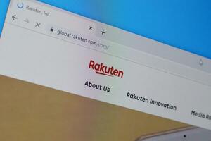 Homepage of rakuten website on the display of PC, url - global.rakuten.com. photo