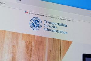 Homepage of tsa website on the display of PC, url - tsa.gov. photo