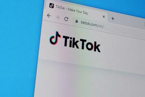 Homepage of tiktok website on the display of PC, url - tiktok.com. photo