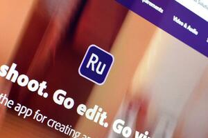 Web page of adobe premiere rush product on official website on the display of PC photo