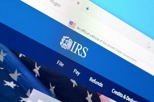 Homepage of internal revenue service website on the display of PC, url - irs.gov. photo
