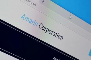 Homepage of amarin corporation website on the display of PC, url - amarincorp.com. photo