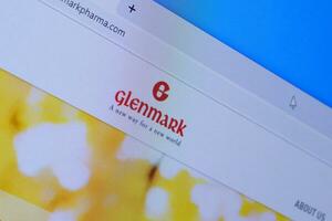 Homepage of glenmark pharma website on the display of PC, url - glenmarkpharma.com. photo