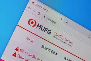 Homepage of mufg website on the display of PC, url - bk.mufg.jp. photo