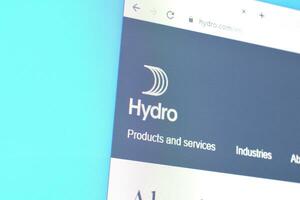 Homepage of norsk hydro website on the display of PC, url - hydro.com. photo