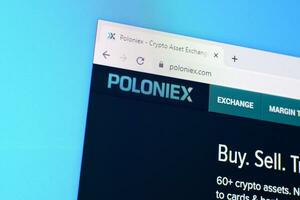 Homepage of poloniex website on the display of PC, url - poloniex.com. photo