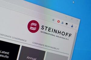 Homepage of steinhoff international website on the display of PC, url - steinhoffinternational.com. photo