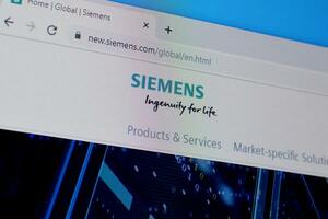 Homepage of siemens website on the display of PC, url - siemens.com. photo