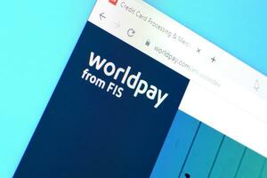 Homepage of worldpay website on the display of PC, url - worldpay.com. photo