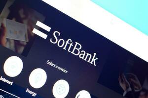 Homepage of softbank website on the display of PC, url - softbank.jp. photo