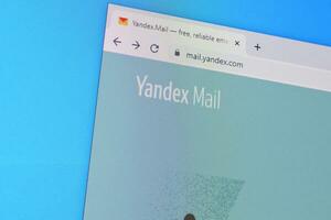 Homepage of yandex mail website on the display of PC, url - mail.yandex.com. photo