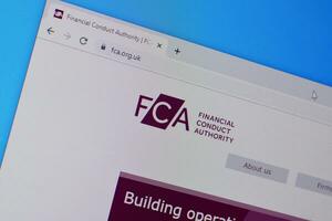 Homepage of fca org website on the display of PC, url - fca.org.uk. photo
