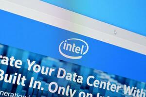 Homepage of intel website on the display of PC, url - intel.com. photo