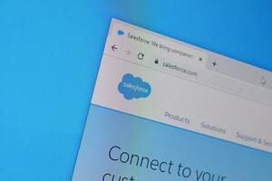 Homepage of salesforce website on the display of PC, url - salesforce.com. photo