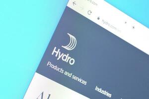 Homepage of norsk hydro website on the display of PC, url - hydro.com. photo