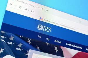 Homepage of internal revenue service website on the display of PC, url - irs.gov. photo