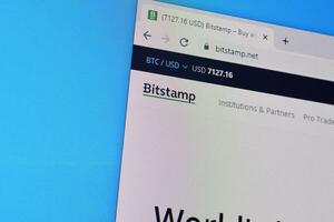 Homepage of bitstamp website on the display of PC, url - bitstamp.net. photo