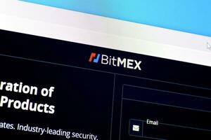 Homepage of bitmex website on the display of PC, url - bitmex.com. photo