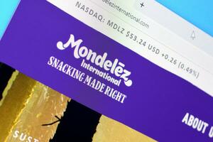 Homepage of mondelez international website on the display of PC, url - mondelezinternational.com. photo