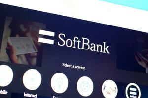Homepage of softbank website on the display of PC, url - softbank.jp. photo