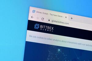 Homepage of bittrex website on the display of PC, url - global.bittrex.com. photo