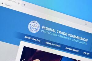 Homepage of ftc website on the display of PC, url - ftc.gov. photo