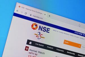 Homepage of nse india website on the display of PC, url - nseindia.com. photo