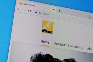 Homepage of nikon website on the display of PC, url - nikon.com. photo