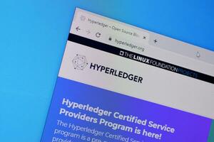 Homepage of hyper ledger website on the display of PC, url - hyperledger.org. photo