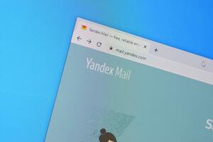 Homepage of yandex mail website on the display of PC, url - mail.yandex.com. photo