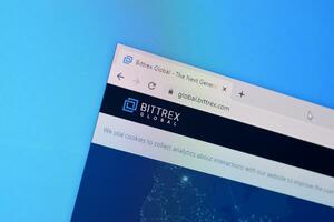 Homepage of bittrex website on the display of PC, url - global.bittrex.com. photo