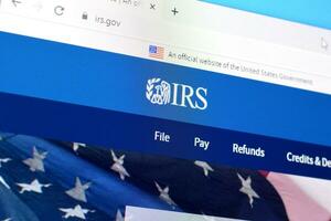 Homepage of internal revenue service website on the display of PC, url - irs.gov. photo