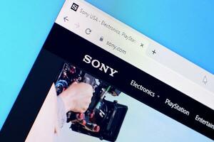 Homepage of sony website on the display of PC, url - sony.com. photo