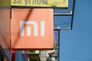 KHARKOV, UKRAINE - OCTOBER 20, 2019 Xiaomi store logo in Kharkiv. Xiaomi was founded in 2010 by serial entrepreneur Lei Jun photo