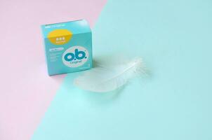 O.B. Original Normal tampons in a small box. OB is global brand of feminine hygiene products or personal care products used by women during menstruation photo