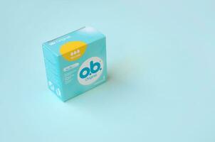 O.B. Original Normal tampons in a small box. OB is global brand of feminine hygiene products or personal care products used by women during menstruation photo