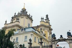 LVIV, UKRAINE - SEPTEMBER 10, 2022 St. Georges Cathedral or Cathedral of Yuri is a baroque rococo cathedral located in the city of Lviv photo