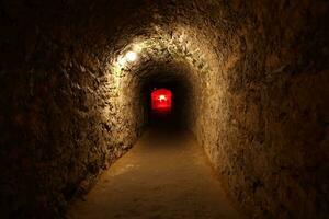 TERNOPIL, UKRAINE - AUGUST 23, 2023 The museum of tortures on territory of Zbarazh ancient castle in underground cellar photo